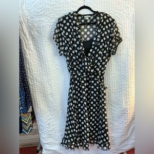 Dress, faux wrap, polka dot.